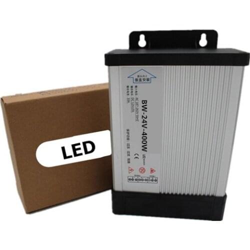 LED Outdoor Rainproof Power Supply 400W DC24V LED Driver Lighting Transformers IP33 Protection level AC 220V Aluminum Body