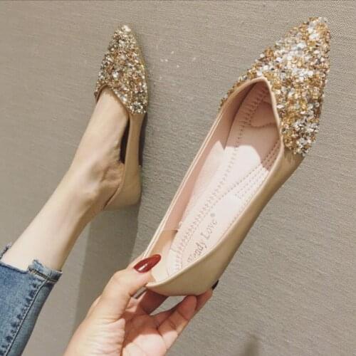 Bling bling sequines single shoes woman pointy glitter ballet flats fashion ladies wedding shoes big size zapatos de mujer
