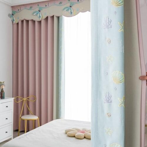 Curtains for Living Room Mermaid Shell Lace Full Blackout Pink Girl Princess Wind Cartoon Childrens Room Dining Room Bedroom