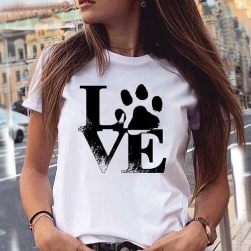 Women T-shirts Love Letter Fashion Dog Paw Cartoon Animal Pet Summer Graphic Print Female Stylish T Top Shirt Girl Tee T-Shirt