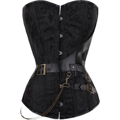 Womens Steampunk Corset Top Overbust Jacquard Waist Trainer With Buckle