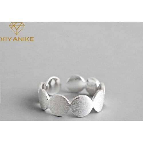 XIYANIKE 925 Sterling Silver Handmade Opening Ring Trendy Simple Brushed Geometric Circle Jewelry for Women Size 15mm Adjustable