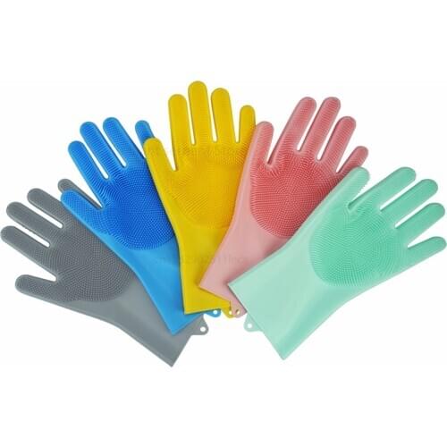 1Pair Dishwashing Multi-functional Silicone Glove Kitchen Dish Washing Gloves Oven Anti-scald Clean Tool Dropship