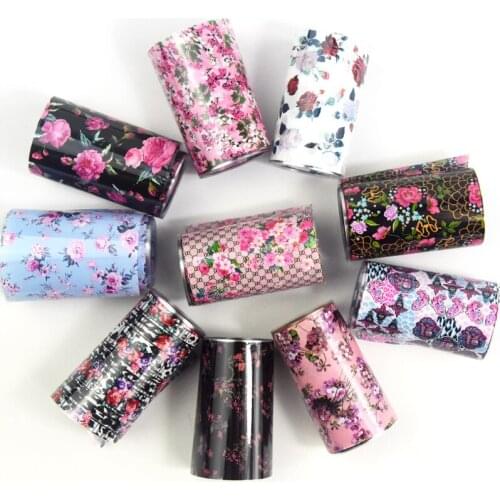 10pcs French Floral Transfer Foils Rose Nail Stickers Mixed Flowers Nail Art Foil Design Summer Full Wraps Decals