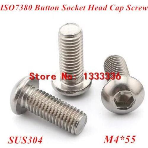 100pcs M4*55 Button Hex Socket Head Cap Screw, ISO7380 Pan/Round head Bolts 304 stainless steel screws