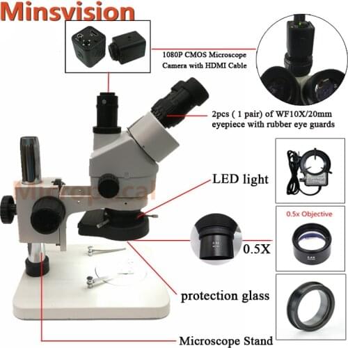 1080P HDMI CMOS digital camera 0.7-4.5X Trinocular Stereo video microscope LED adjustable light source phone repairdg