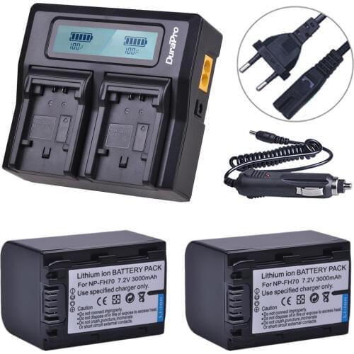 2pc 3000mAh NP-FH70 NP FH70 battery+LCD Rapid Dual Charger for sony NP-FH30 NP-FH100 NP-FH50 HDR-CX12E,HDR-CX7E,HDR-SR10E