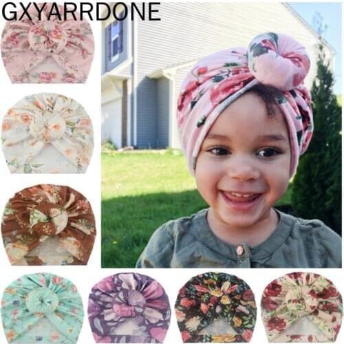 2020 New Childrens Knotted Floral Print Pullover Hat Indian Hat India Style Kids Newborn Round Donut Cap For Baby Girls Boys