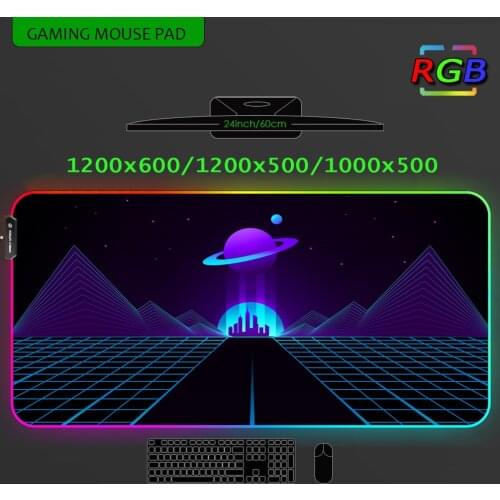 Retrowave Mouse Desktop Big Led Mouse Pad Xxl Rgb Gaming Table Mouse Mat Deskmat Setup Gamer Accessories Backlit Mat 1200x500 60