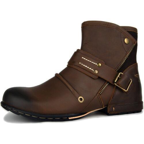 OTTO ZONE Brand Men Boots Military Fashion Genuine Leather Casual Ankle Boots Men Lace-up Tactical Boots Man Botas Hombre Winter