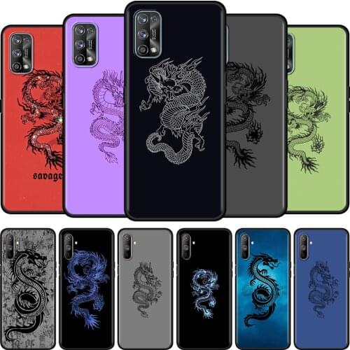 Black Soft Case For Realme 6 7 Pro C3 5 8 XT GT Neo X50 C15 C11 C21 C25 7i Luxury Shockproof Phone Cover Dragon God Pattern Capa