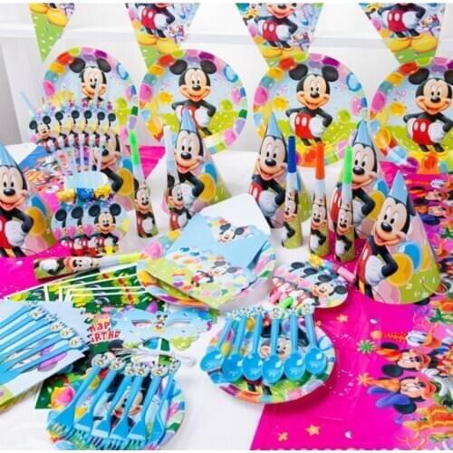 Disney Mickey Mouse Party Tableware Paper Cups Plates Straw Boy Birthday Mickey Theme Party Decor Baby Shower tableware Supplies