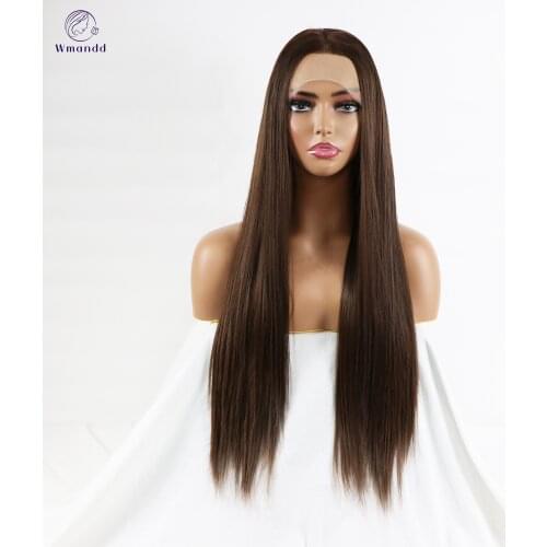 Wmandd Long Straight Brown Synthetic Lace Front Wigs With Natural Hairline Middle Part Daily Hair Wigs High Temperture Fiber