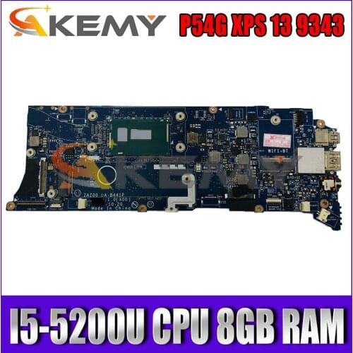 For DELL P54G XPS 13 9343 Laptop Motherboard ZAZ00 LA-B441P CN-0WF2C3 0WF2C3 WF2C3 W/ I5-5200U CPU 8GB RAM 100% Fully Tested