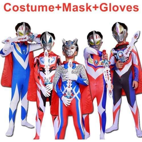 Hot sale fashion children Halloween Ultraman Costume Savior Cosplay 3D Print Spandex Zentai Superhero party kids Toys Gift
