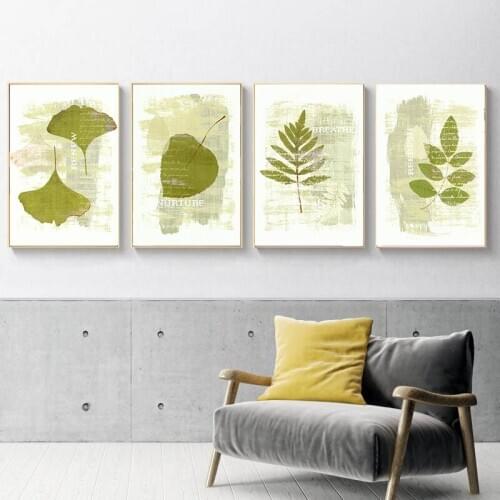Leaves Plant Painting Nordic Canvas Poster Print Home Decor Wall Picture Art Living Room Bedroom Europe Vintage Backdrop Decor