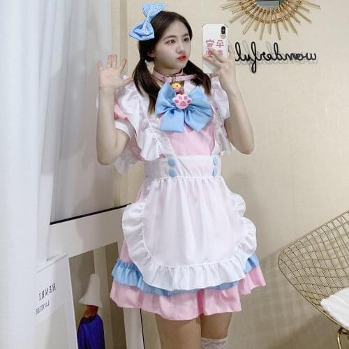 Anime Maid Outfit Pink Blue Cute Gangster Cosplay Loli Lolita Skirt Two-dimensional Costume Halloween Costumes for Women Cosplay