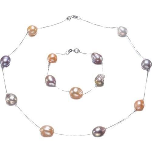 MADALENA SARARA 8-12mm AA Freshwater Pearl Baroque Round Shape Pearl Jewelry Set For Women Christmas Gift-C