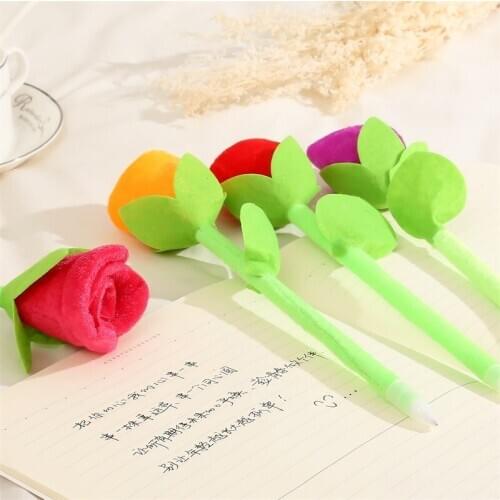 Creative set of oily office stationery rose flowers plush blue flower ballpoint pen student gifts