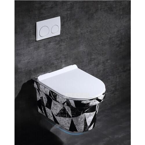 Wall Mounted Flush Toilet Bathroom Washroom Geometric Stone Pattern Direct Flushing Ceramic Toilet Closestool + Water Tank