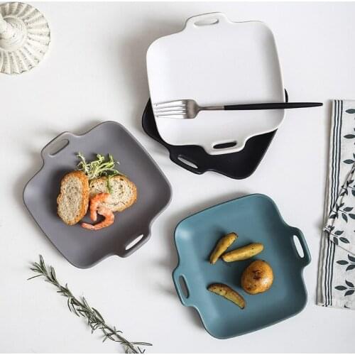 New Japanese matte glazed ceramic plate Household dishes Ear small rectangular plate Solid color pasta ins tableware