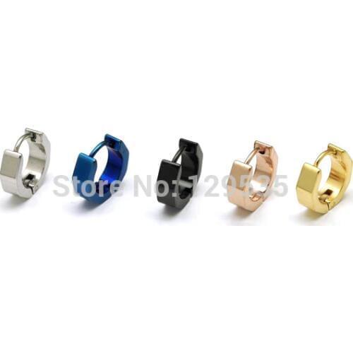 New Fashion Octagon titanium steel cool Punk Unisex earrings 5 colors ear buckle 4mm width