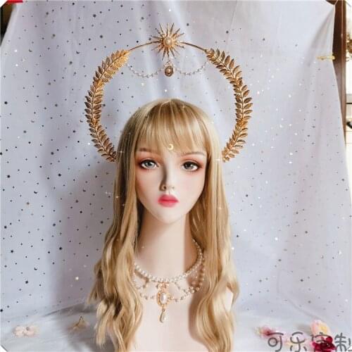 Lolita Gothic Style Apollo Sun Holy Virgin Halo Hairband Pope Golden Headdress Retro Props Photo Angel KC Hair hoop Cosplay
