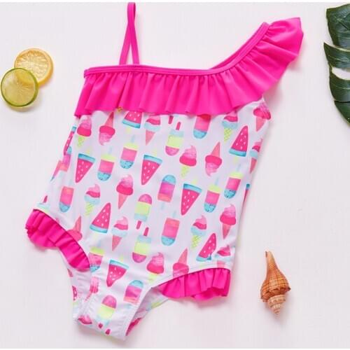 2-12Y Toddler Baby Girls swimwear one piece Girls swimsuit Icecream print Children Swimwear High quality Kids Beach wear-ST219