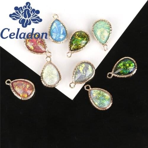 Water Drop Shaped Charms 2pcs/pack 12*16mm Bright For Necklace Double Side Copper Edging For DIY Earring Metal Jewelry Findings