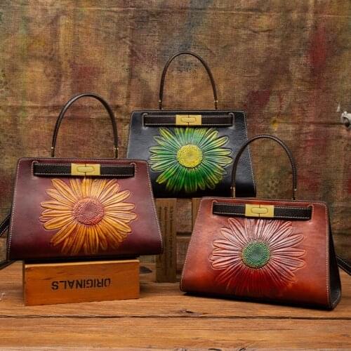 Handmade Leisure Cowhide Portable Womens Handbags Retro Leather Atmospheric European And American Style Shoulder Bags