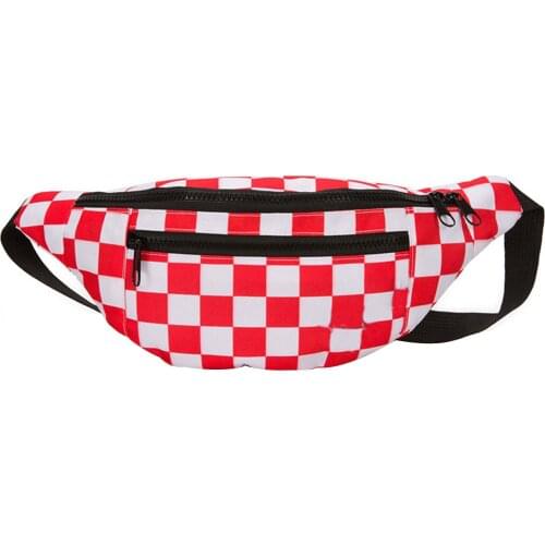 Women Men Fanny Pack Checkered Print Lightweight Waist Belt Chest Bag Canvas Crossbody Purse for Travel Sports Festival
