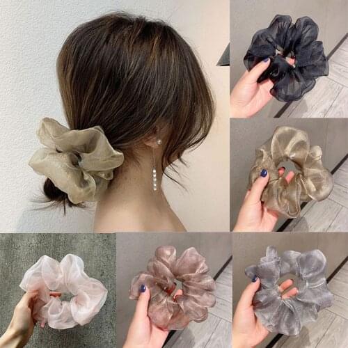 Korea Transparent Tulle Elastic Hair Bands Oversized Hair Scrunchies Women Shiny Organza Hair Ties Headwear Hair Accessories