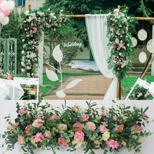 Roses color with grass green Wedding Flower Wall Artifical Silk Flower Backdrop Wedding Home Decoration