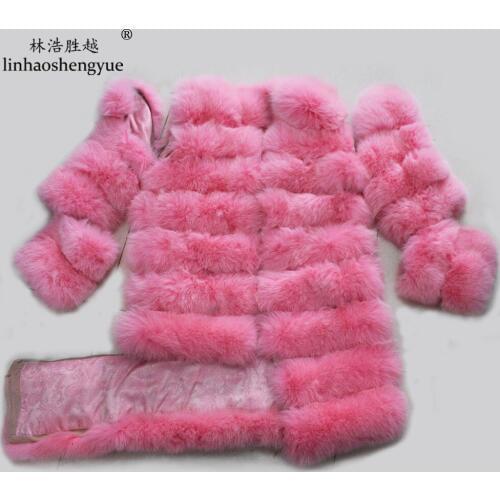 Linhaoshengyue 88CM Long Natural Fox Fur Coat with Zipper
