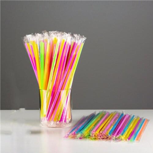 Individual package Fluorescent Plastic Bendable Drinking Straws Disposable Beverage Straws Wedding Decor Mixed Colors Party Sup