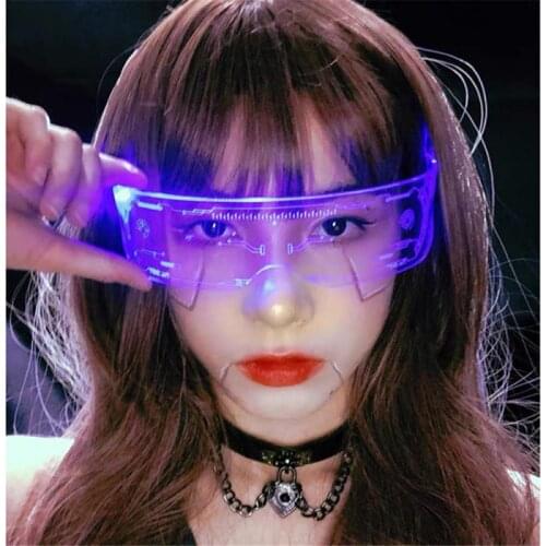LED Luminous Glasses Colorful Music Festival Futuristic Technology Vintage Punk Cosplay Halloween Xmas Party Light Up Sunglasses