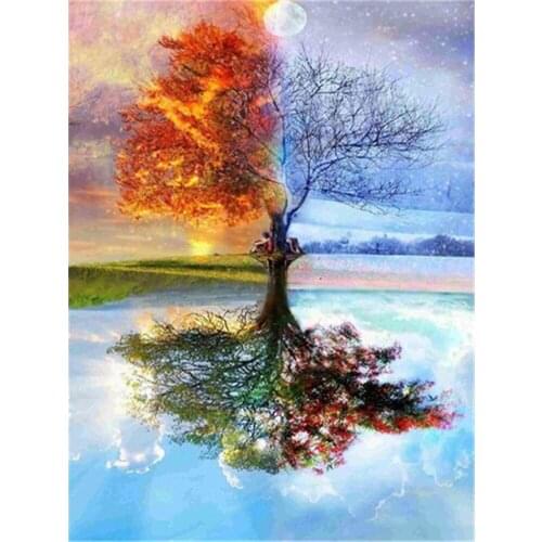 Landscape Tree DIY Cross Stitch Embroidery 11CT Kits Needlework Craft Set Printed Canvas Cotton Thread Home Decoration Room