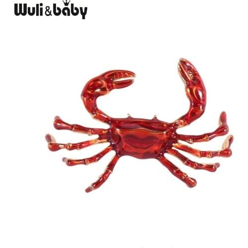 Wuli&baby Red Enamel Crab Brooches for Women Animal Party Casual Brooch Pins Gifts