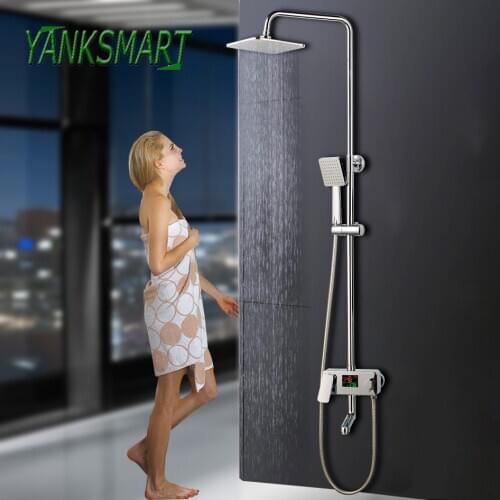 YANKSMART Digital Display Shower Faucet Rain Shower Set Water Powered Digital Display No Need Battery 8 Inch Rain Shower Head