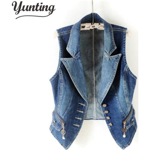 Spring-Summer Women Jeans Jacket Short Vest Outerwear Korea Slim Sleeveless Denim Jacket Casual Female Waistcoats
