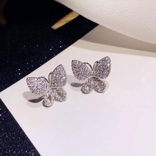 Luxury Top Quality Shiny Micro Clear Cubic Zirconia top quality Butterfly Stud Earrings for Women Wedding Jewelry Gifts