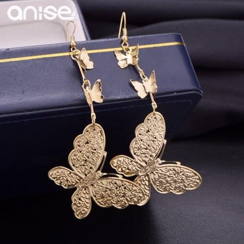 Anise Gold Color Carving Butterfly Earrings Elegant Big Metal Butterfly Women Drop Earrings Fashion Jewelry Accessories 2020 New