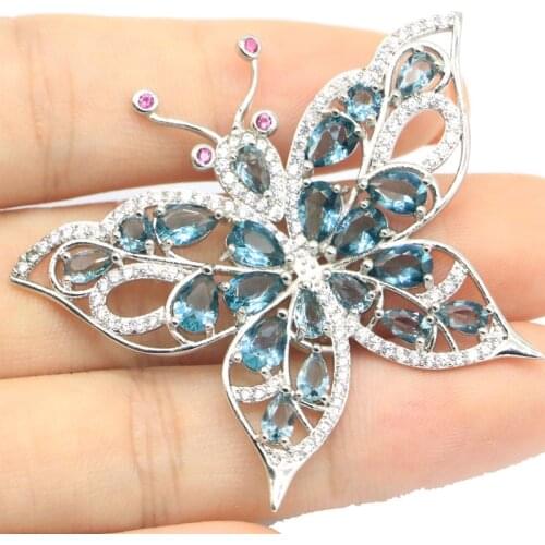 32x45mm Big Pacock Shape Created White Bright Cubic Zircon Aquamarine Tourmaline For Women Wedding Silver Pendant
