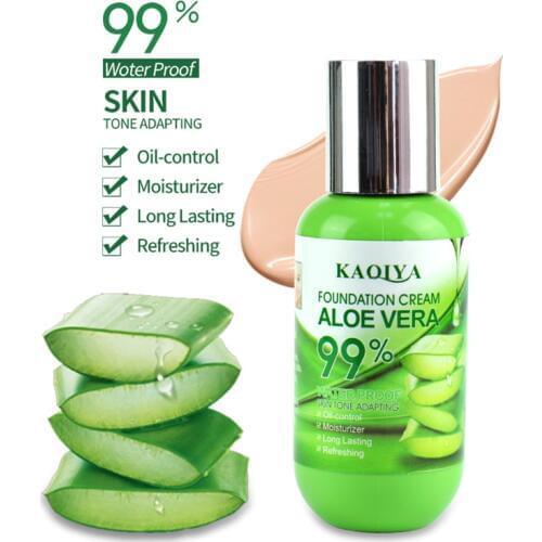 KAQIYA Aloe Vera Liquid Foundation Cream Whitening Concealer Waterproof Oil Control Hydrating Lasting Moisturizing Brightening