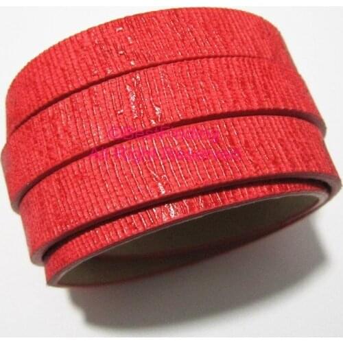 10mm flat leather cord 10x2mm Faux red linen leather cord S1082