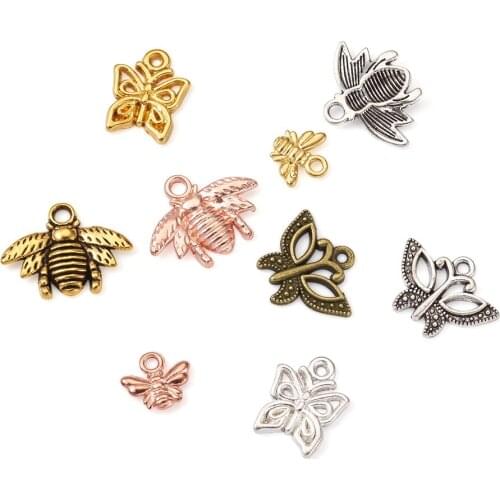 100-200Pcs Alloy Insect Dangle Charms Bee Beetle Butterfly Pendants for DIY Bracelet Necklace Jewelry Making Craft Accessory