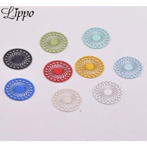 100pcs AC1339 14mm Round Connector Silver-plate Kaleidoscope Charm Necklace Earring Small Round Pendant