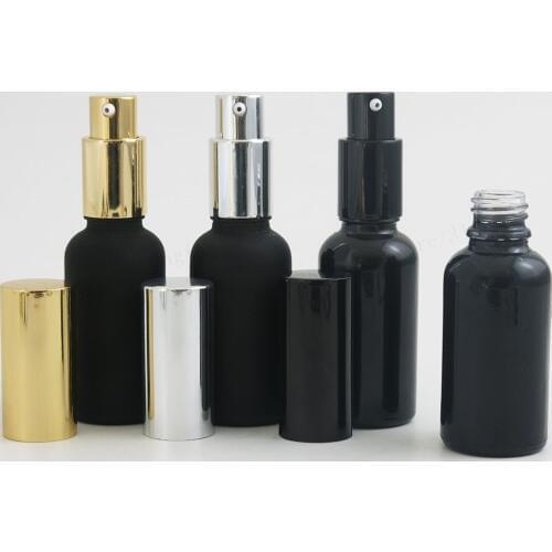 200 x 30ml Refillable Matt Black Shining Black Glass Essential Oil Bottle With lotion Pump 1oz Cream Glass Lotion Bottles