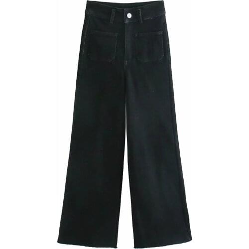 Dave&Di 2020 New Arrival Fashion England Style Vintage Pockets Mom High Waist Jeans Woman Loose Wide Leg Jeans For Women