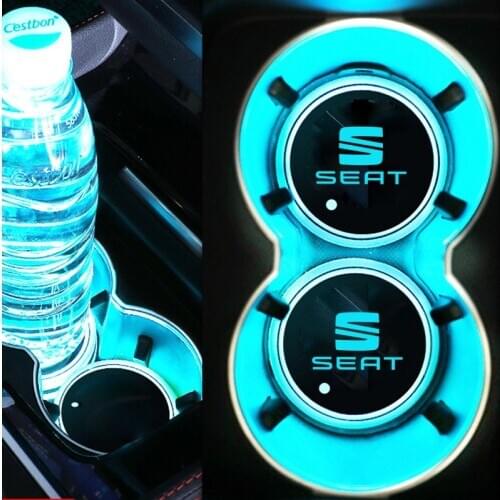 2X Led Car Logo Cup Light UBS Car Atmosphere Light Colorful Water Coaster For Seat TOLEDO leon EXEO mk3 mk2 5f ateca altea